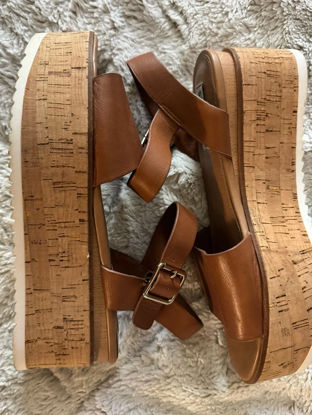 Steve Madden, Corrina Leather Cork Platform Sandals, Cognac, Women’s 10M